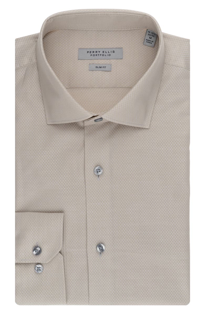 Perry Ellis Slim Fit Quad Grid Dress Shirt, Main, color, Vicuna