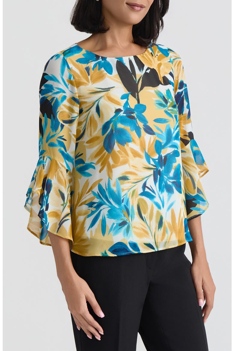 Floral Print Ruffle Sleeve Top, Alternate, color, BUTTERSCOTCH MULTI