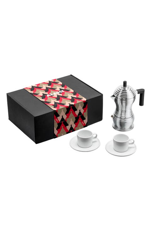 Pulcina 3-Cup Espresso Coffee Maker & 4-Piece Mocha Cup Gift Set