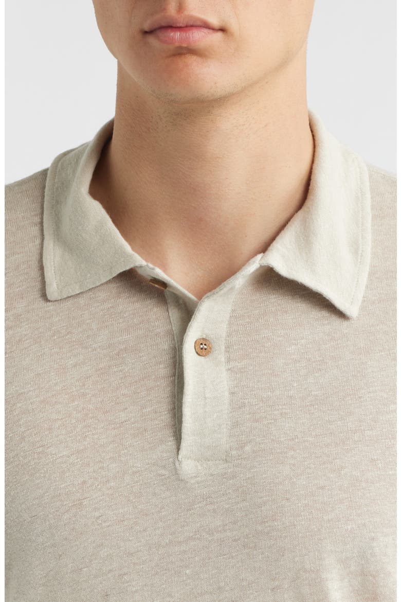 Linen Long Sleeve Polo, Alternate, color, BONE