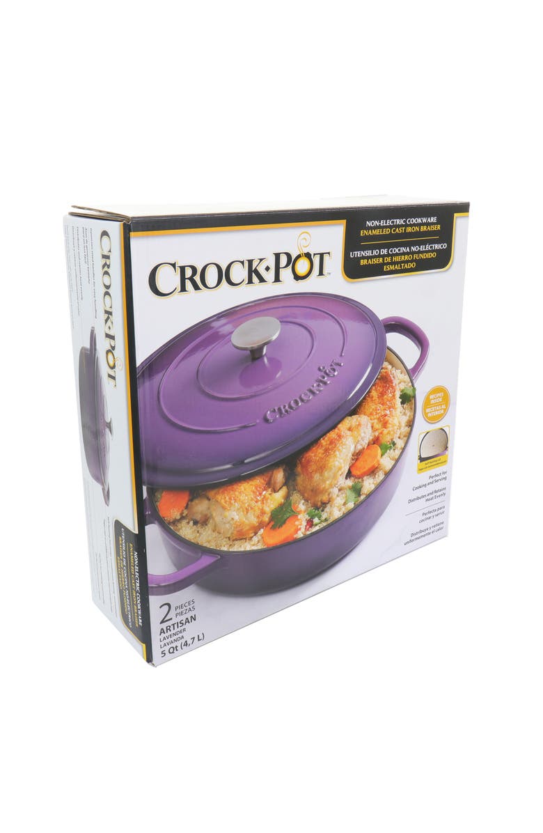 Crock-pot 2 Piece 5 Quart Enameled Cast Iron Braiser with Lid, Alternate, color, Purple