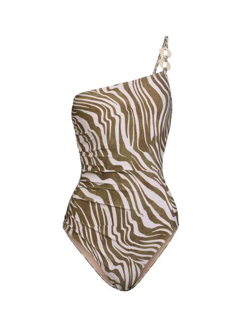 Kara One Shoulder Ring Trim One-Piece Swimsuit