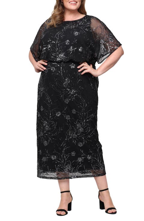 Sequin Blouson Midi Dress