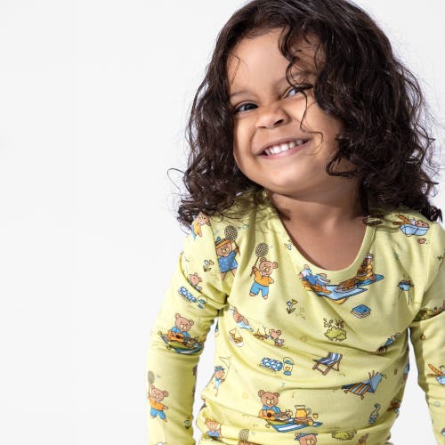 Bellabu Bear Kids' Teddy Bear Picnic Set Of 2 Piece Pajamas In Green