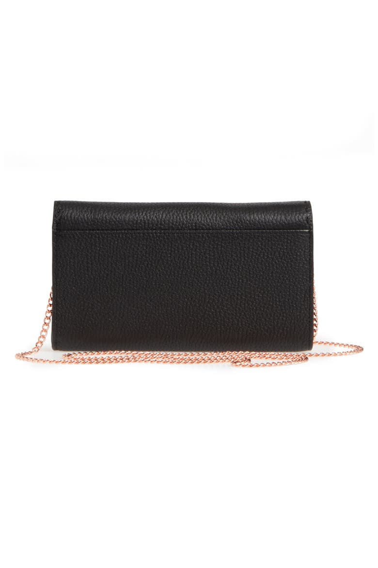 Janet Leather Crossbody Matinée Wallet on a Chain, Alternate, color, BLACK