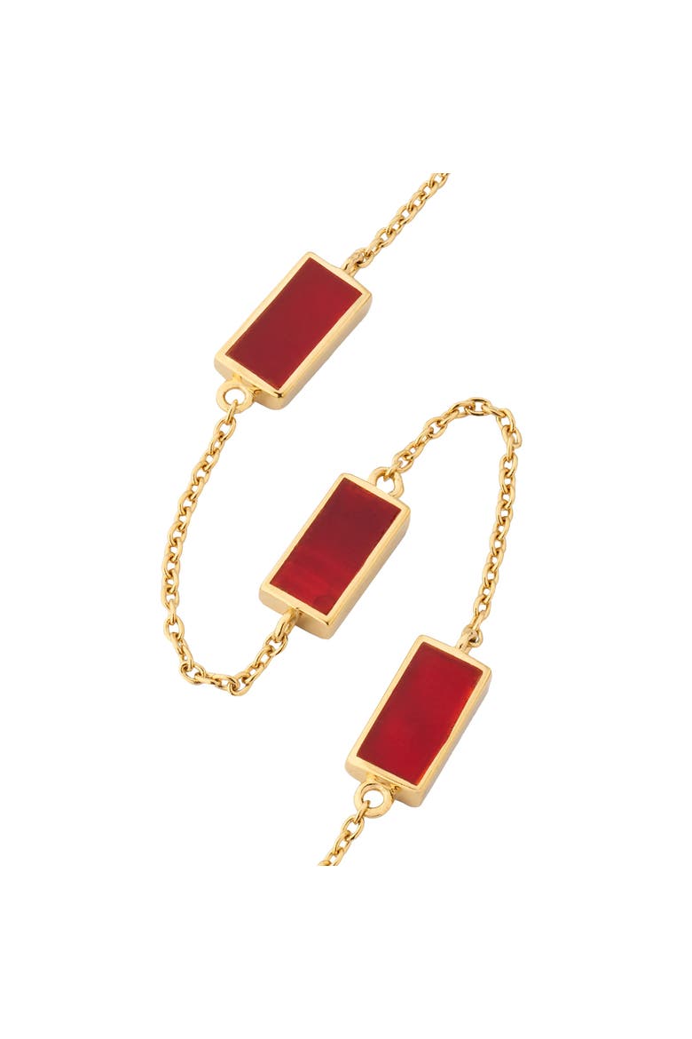Three Station Rectangle Dash Necklace In Sterling 18K Gold Overlay, Alternate, color, RED