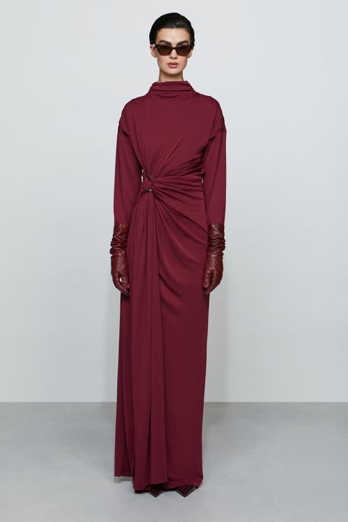 Et Ochs Remington Draped Matte Jersey Column Gown In Burgundy