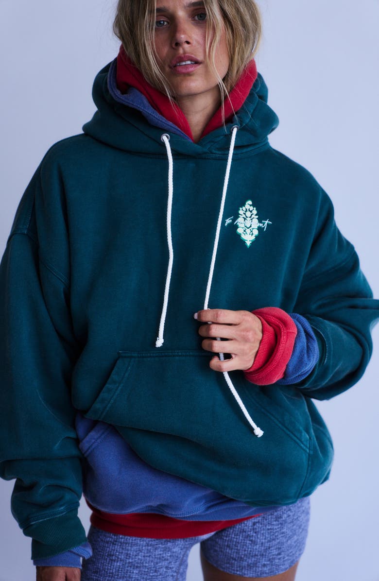 Free People FP Movement Final Call Graphic Hoodie, Alternate, color, Evergreen Combo