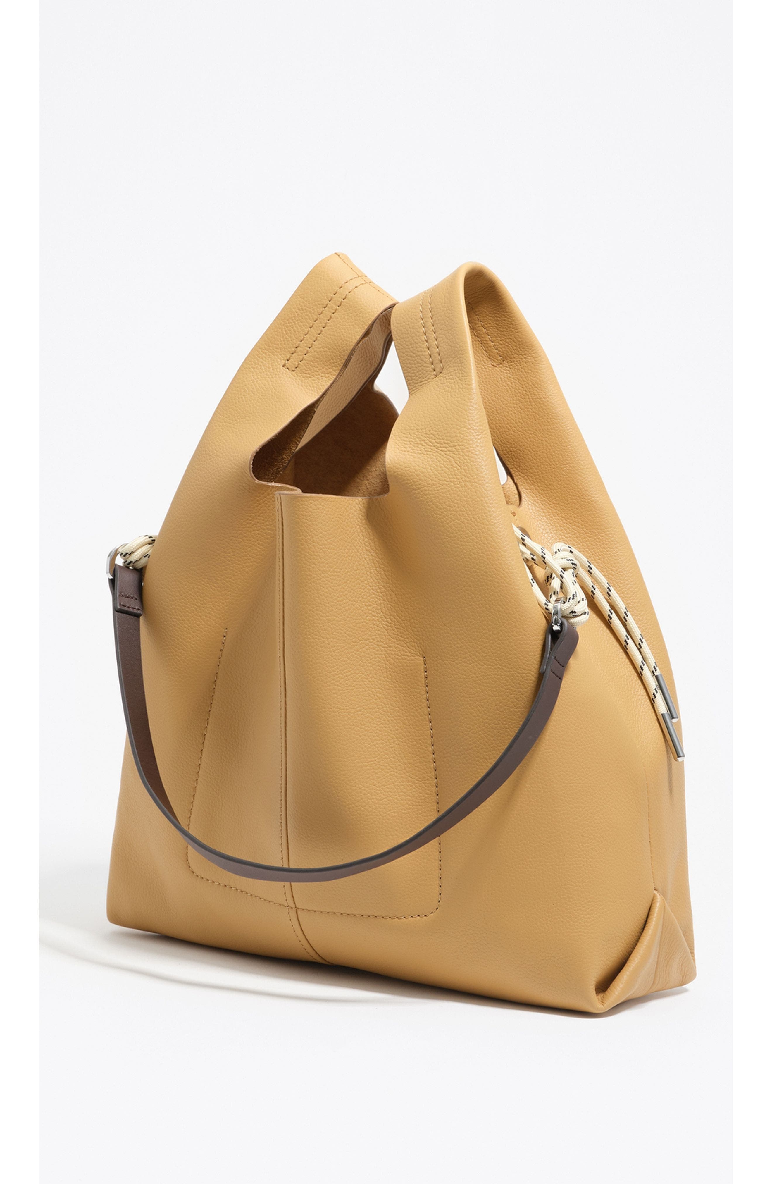 Medium Leather Paper Bag, Alternate, color, SAHARA