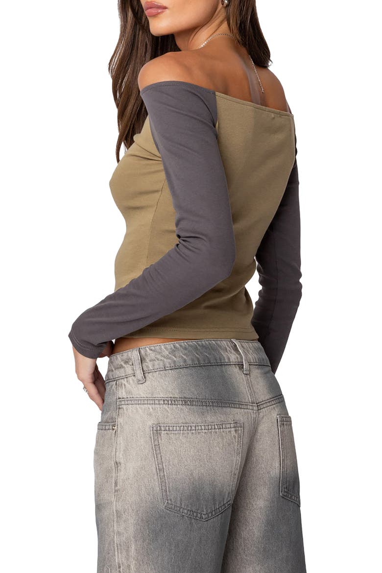 Contrast Off the Shoulder Top, Alternate, color, OLIVE