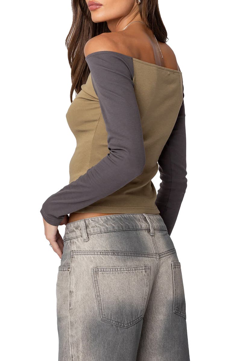 EDIKTED Contrast Off the Shoulder Top, Alternate, color, Olive
