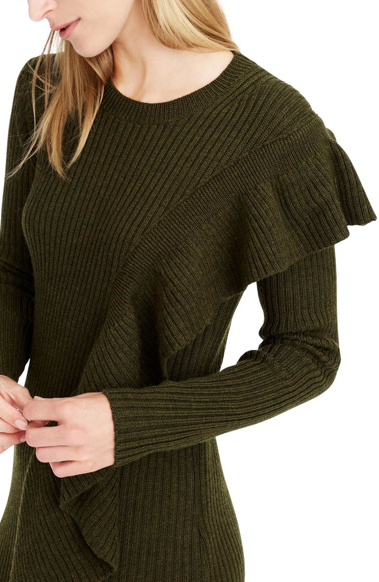 J.Crew Collection Ruffle-Front Sweater Dress, Alternate, color, 