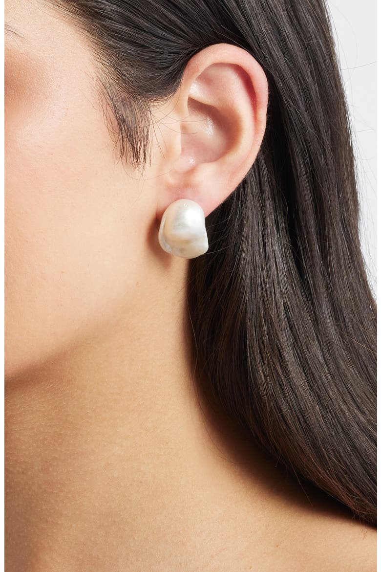 Faux Pearl Stud Earrings, Alternate, color, GOLD