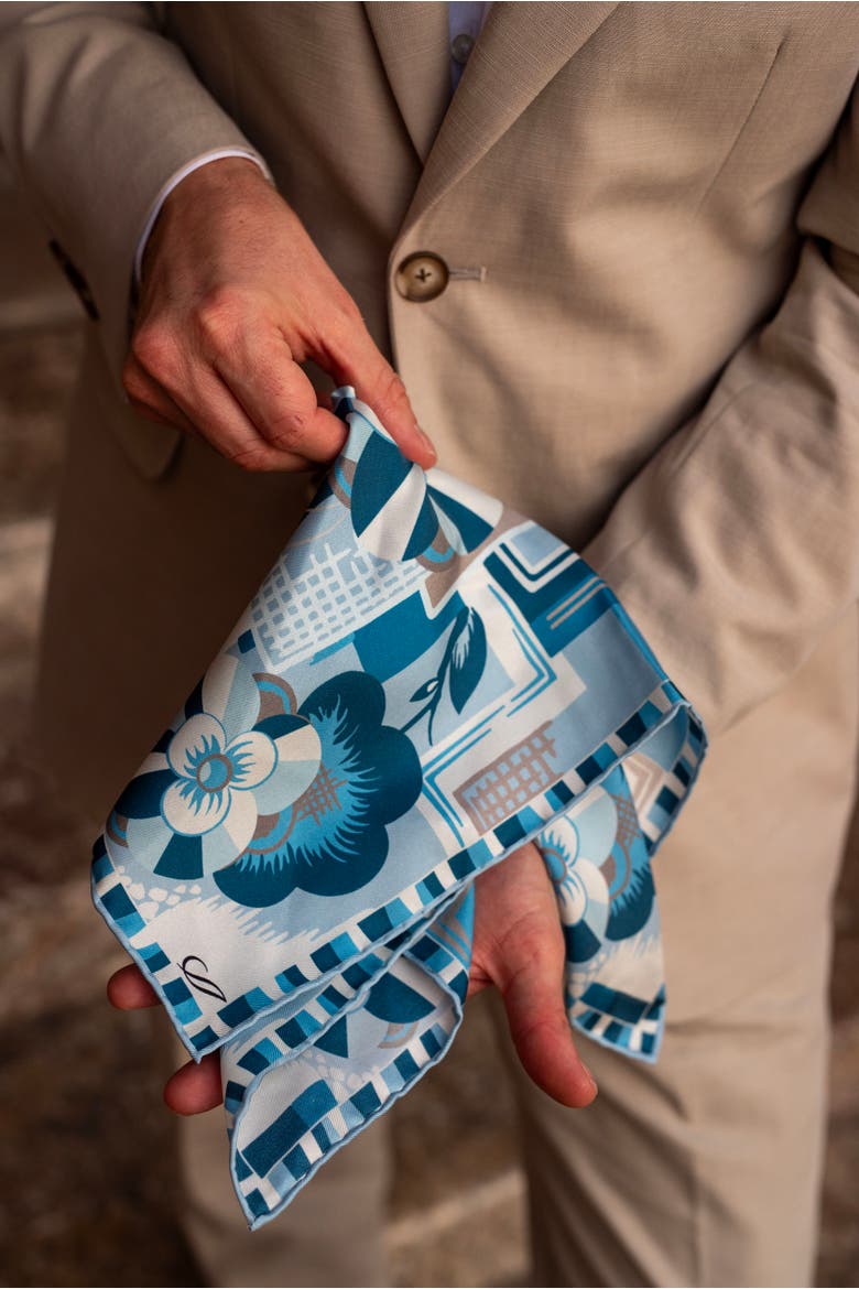 Piero - Silk Pocket Square for Men, Alternate, color, Blue