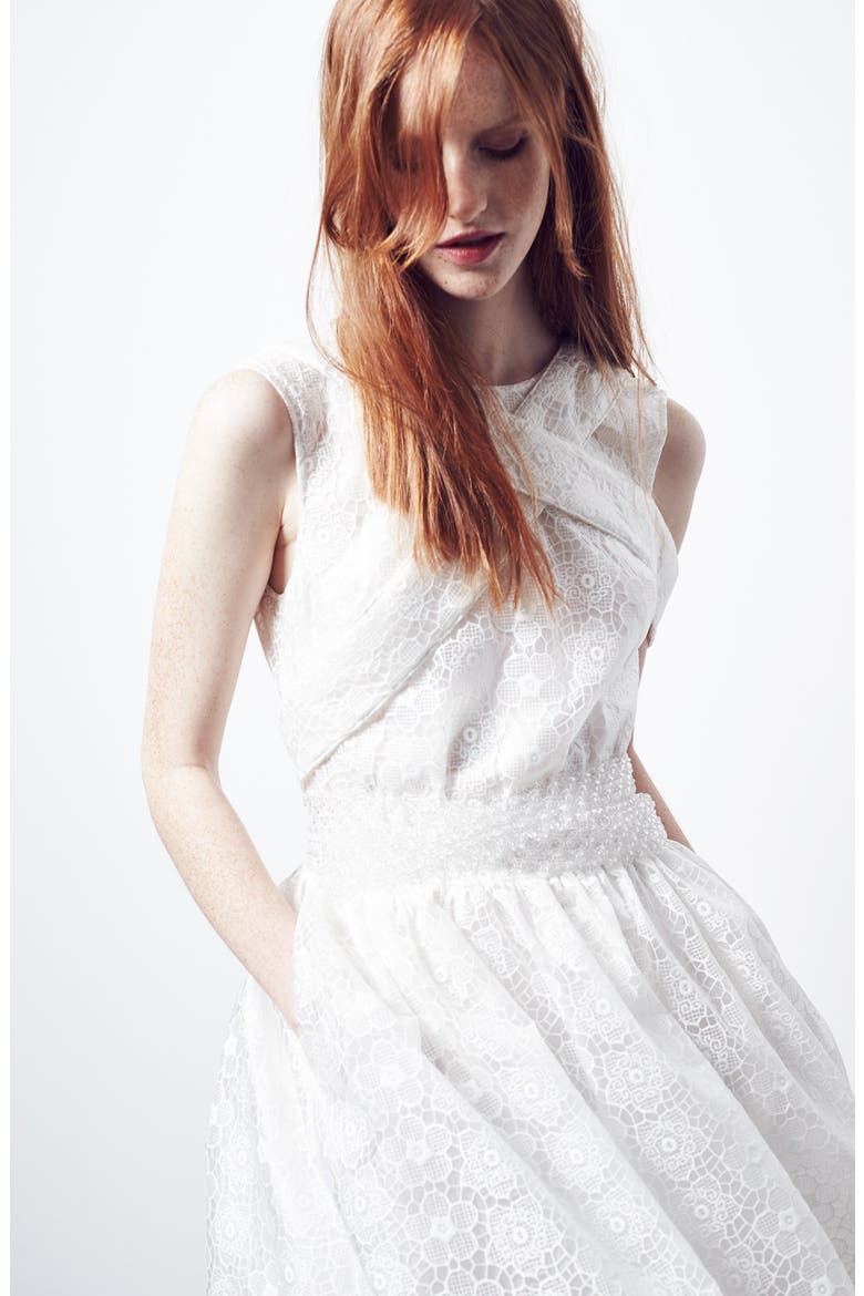 Bonded Lace Fit & Flare Dress, Alternate, color, CREAM