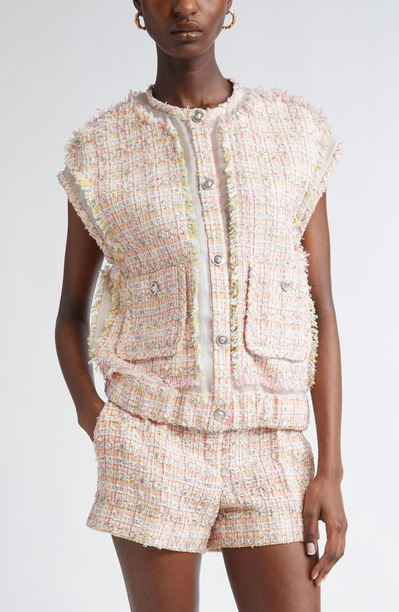 Versace Fancy Metallic Tweed Vest, Main, color, 2Ps40-95 Pastel Pink White