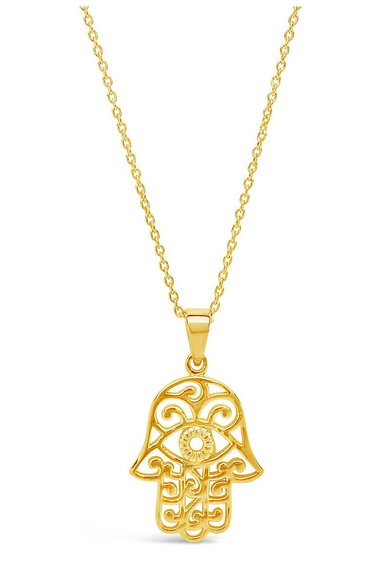 Sterling Forever 14K Yellow Gold Vermeil Filigree Hamsa Hand Pendant Necklace, Main, color, 