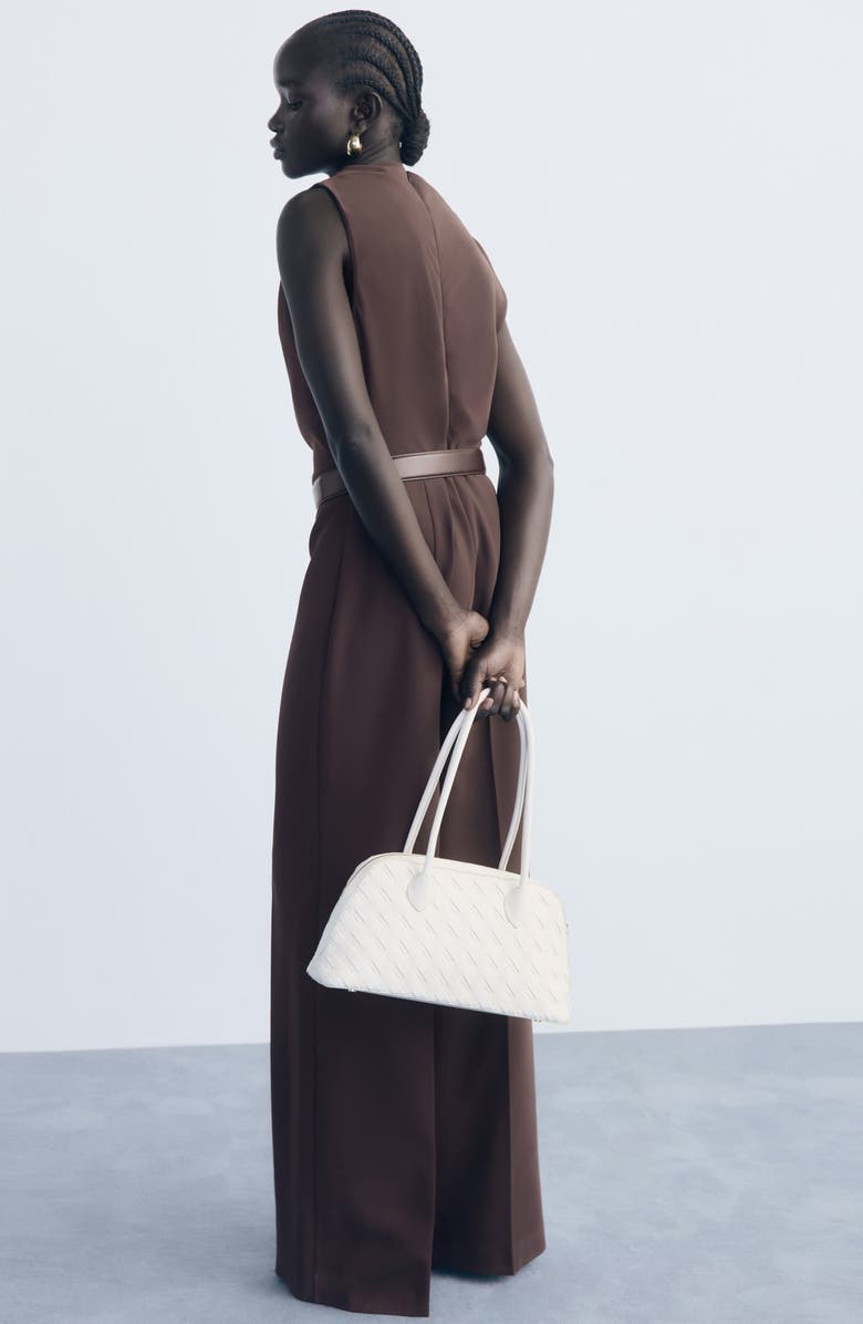 MANGO Drape Belted Wide Leg Jumpsuit, Alternate, color, Chocolate