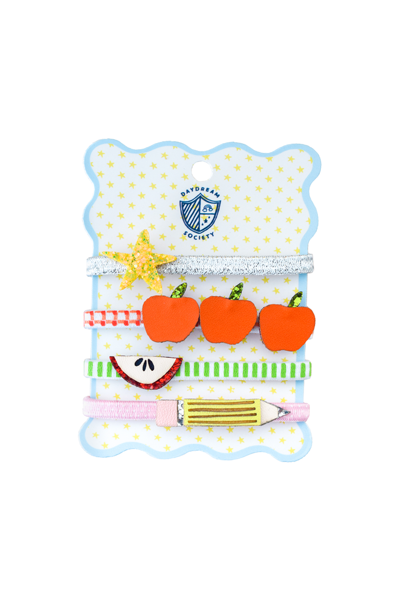 Back to School Embellished Pack of 4 Hair Tie Set, Main, color, Assorted Pre-Pack