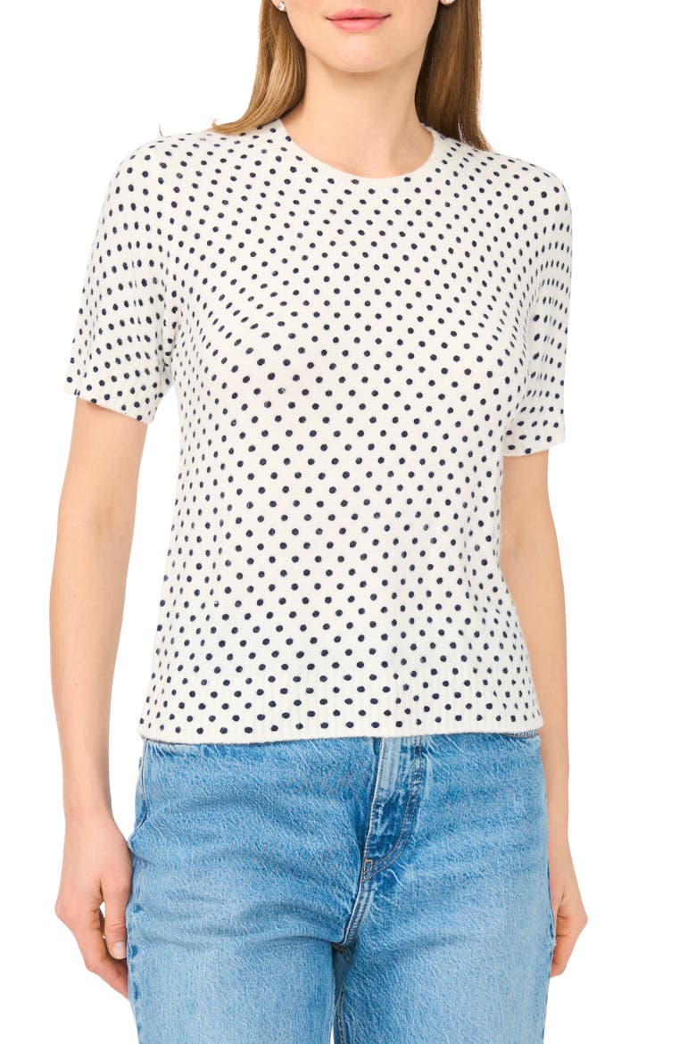 Polka Dot Short Sleeve Sweater, Main, color, CLASSIC NAVY