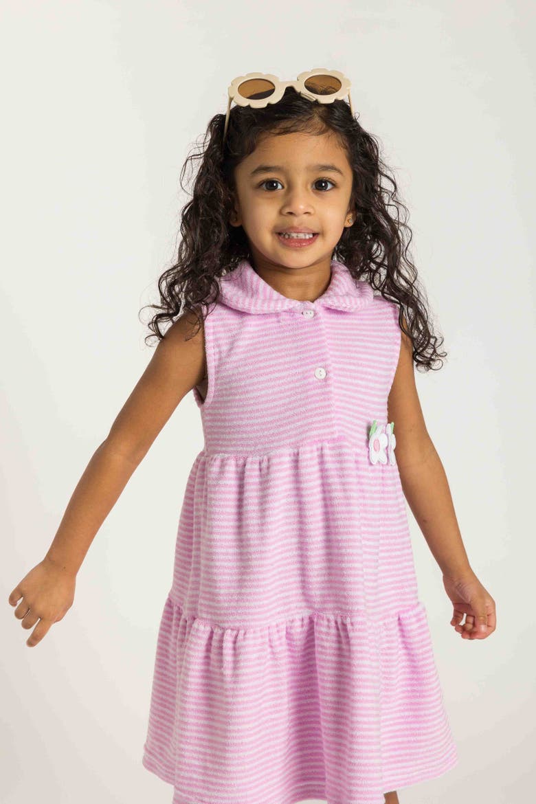 Stripe Terry Dress with Flowers, Alternate, color, Pink/White