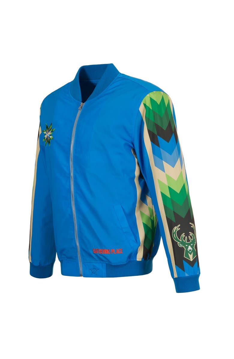 JH DESIGN Men's JH Design Blue Milwaukee Bucks 2022/23 City Edition Full-Zip Nylon Bomber Jacket, Alternate, color, 