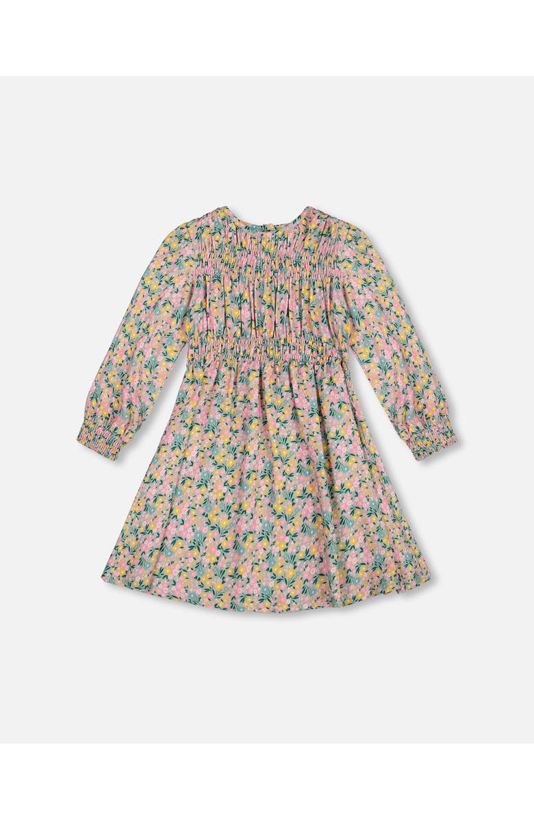 Deux par Deux Smocked Viscose Dress with Floral, Alternate, color, Green