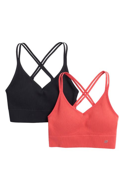 Marika Annie 2-pack Seamless Rib Sports Bras In Chrysanthemum/black