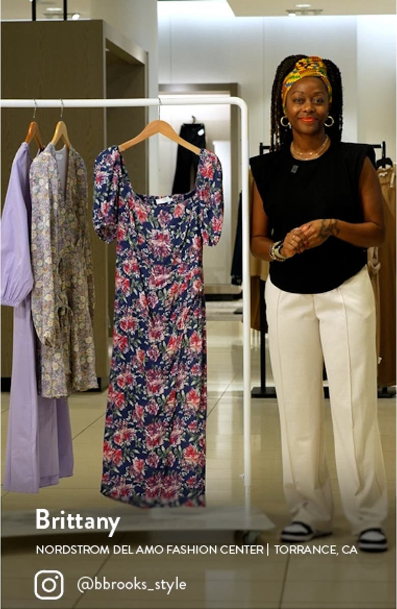 Puff Sleeve Front Slit Midi Dress, sales video thumbnail