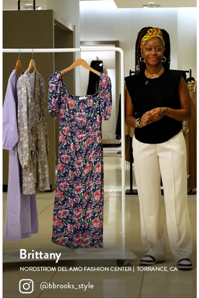 Puff Sleeve Front Slit Midi Dress video
