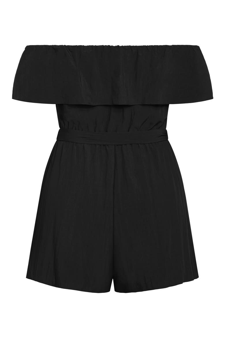 Kiki Off the Shoulder Playsuit Romper, Alternate, color, BLACK