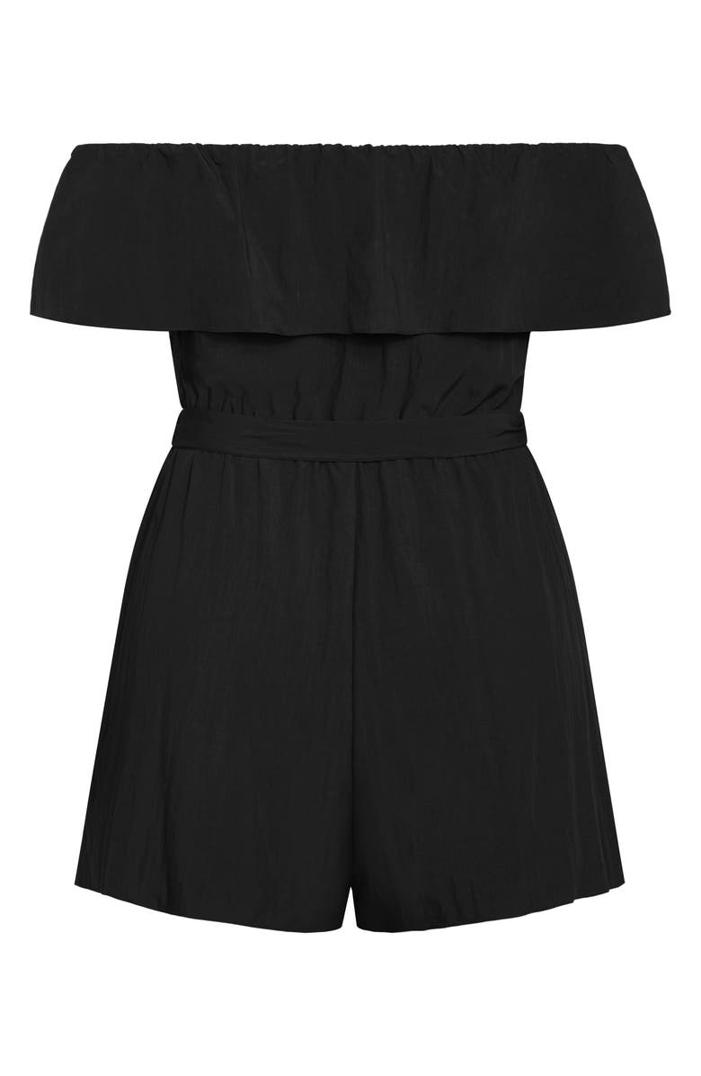City Chic Kiki Off the Shoulder Playsuit Romper, Alternate, color, Black