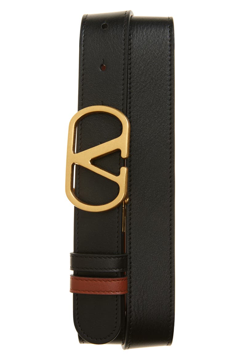 VLOGO Buckle Reversible Leather Belt, Main, color, BLACK/ CAMEL