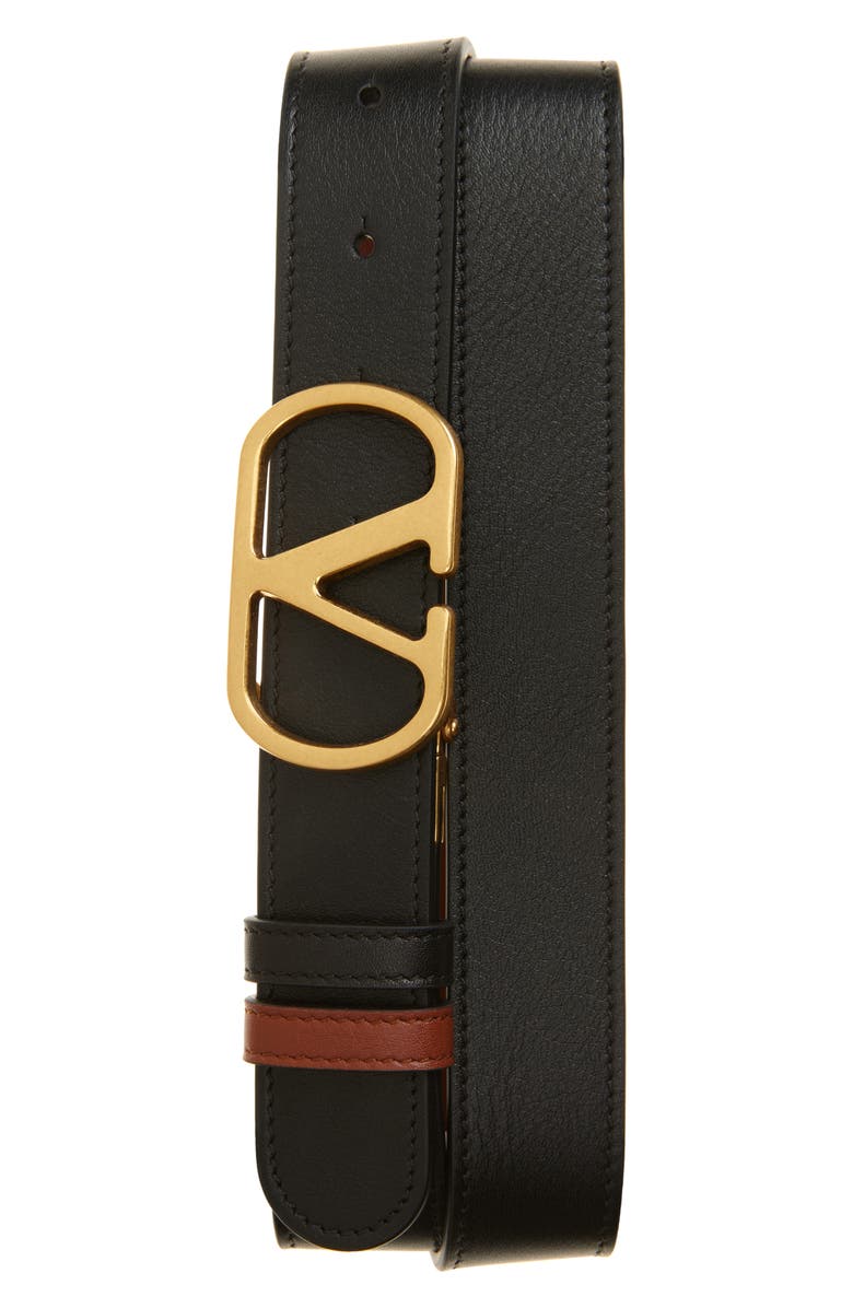 Valentino VLOGO Buckle Reversible Leather Belt, Main, color, Black/ Camel