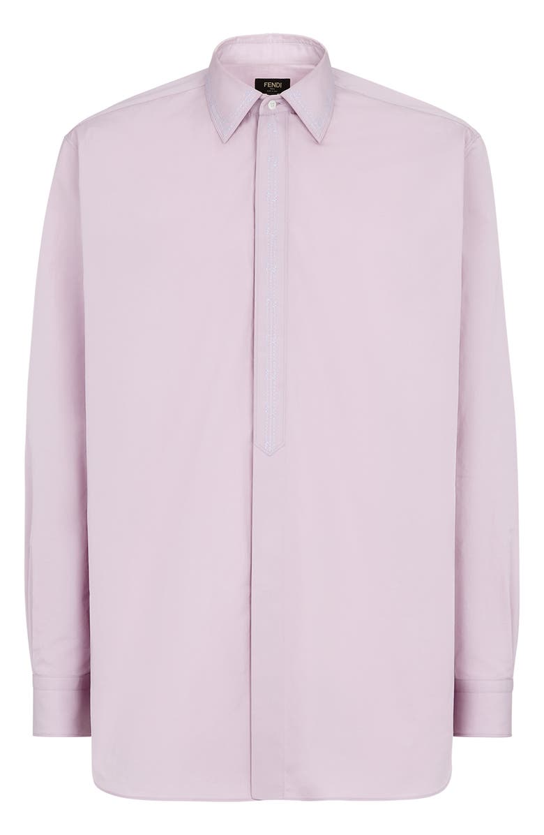 Fendi Men's Logo Embroidered Cotton Poplin Button-Up Shirt, Alternate, color, 