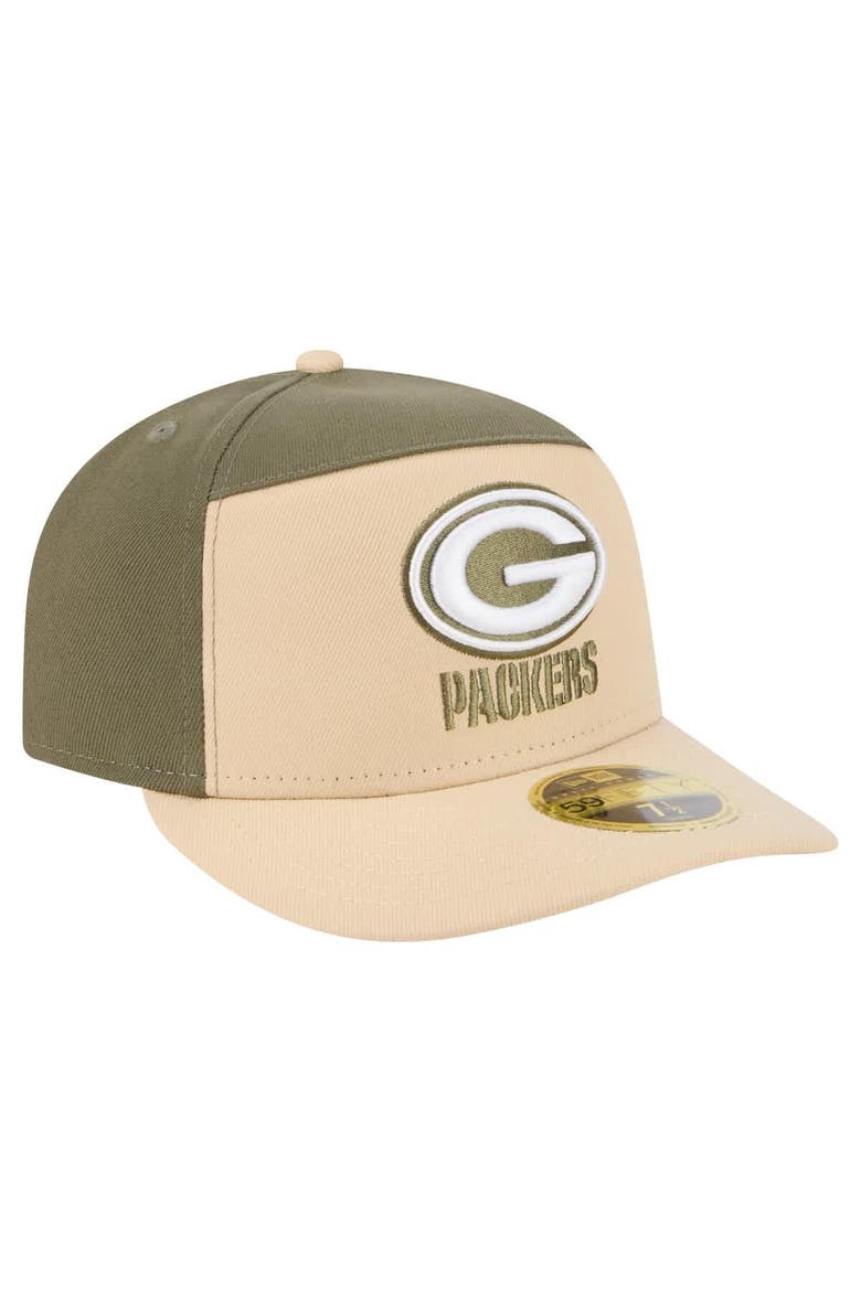 Men's New Era Light Beige/Olive Green Bay Packers Two-Tone Color Pack Split Panel 59FIFTY Fitted Hat, Alternate, color, Light Beige