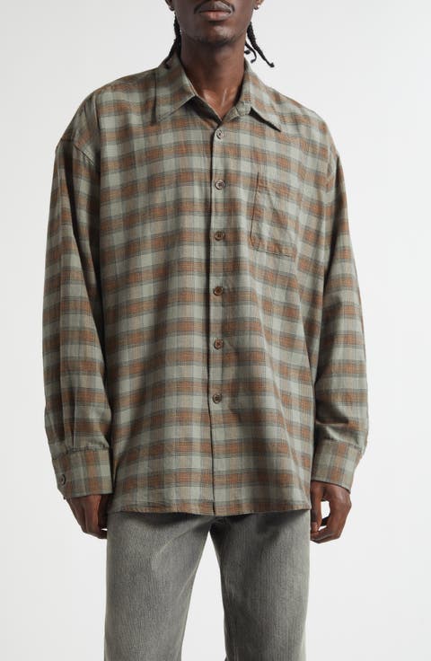 Borrowed Check Flannel Button-Up Shirt