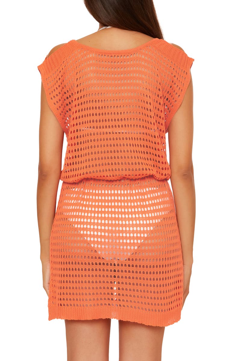 Becca Playa Open Stitch Cover-Up Minidress, Alternate, color, Coral Rose