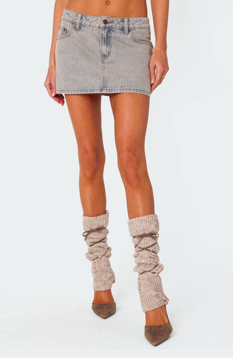 EDIKTED Low Rise Denim Miniskirt, Main, color, Blue-Washed