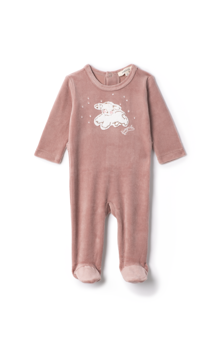 Fragile Girl Sheep Print Velour Romper, Main, color, Blossom