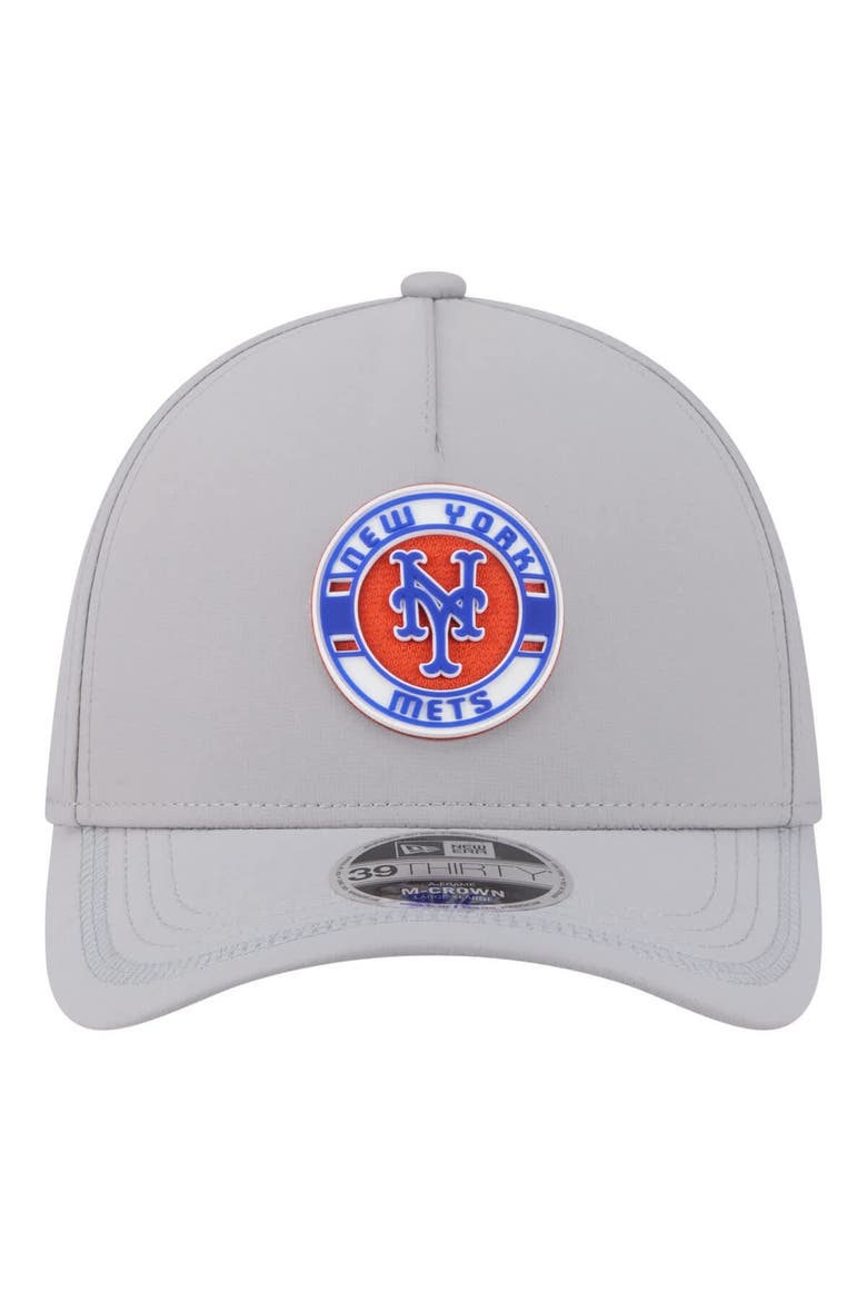 Men's New Era Gray New York Mets Patch 39THIRTY A-Frame M-Crown Perforated Flex Hat, Alternate, color, Gray