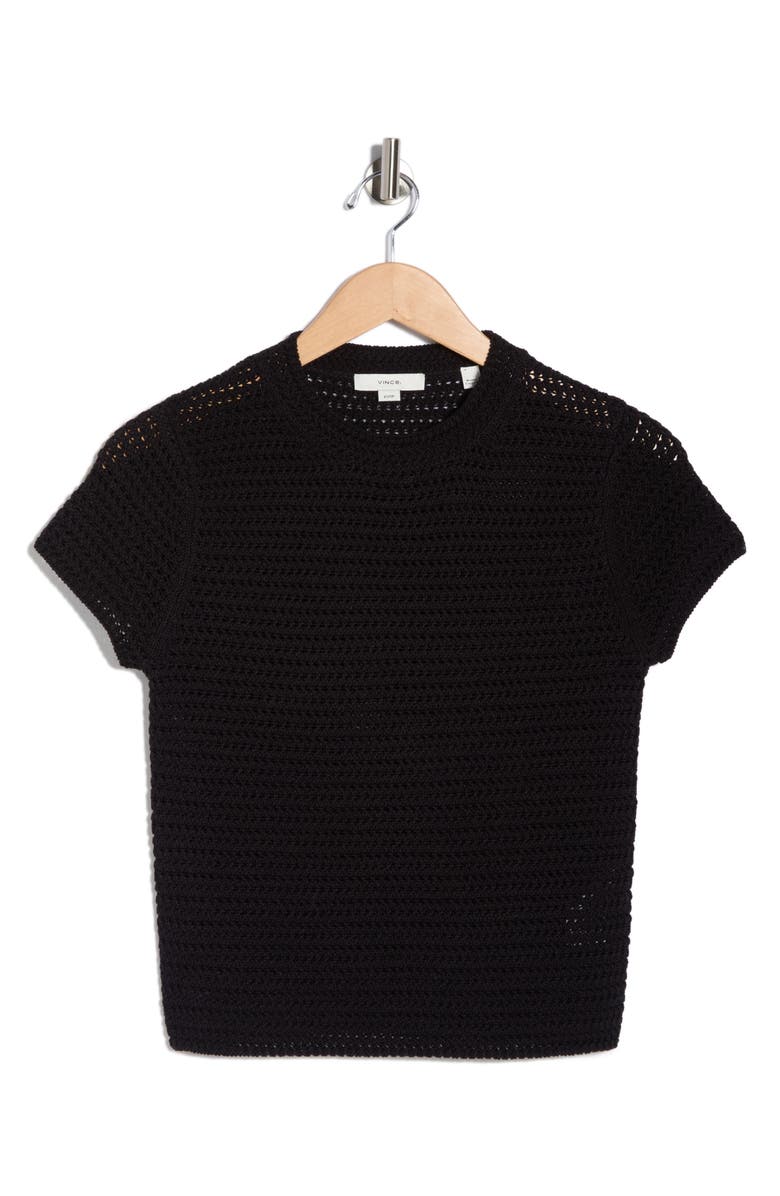 Vince Cotton Crochet Crewneck T-Shirt, Alternate, color, Black