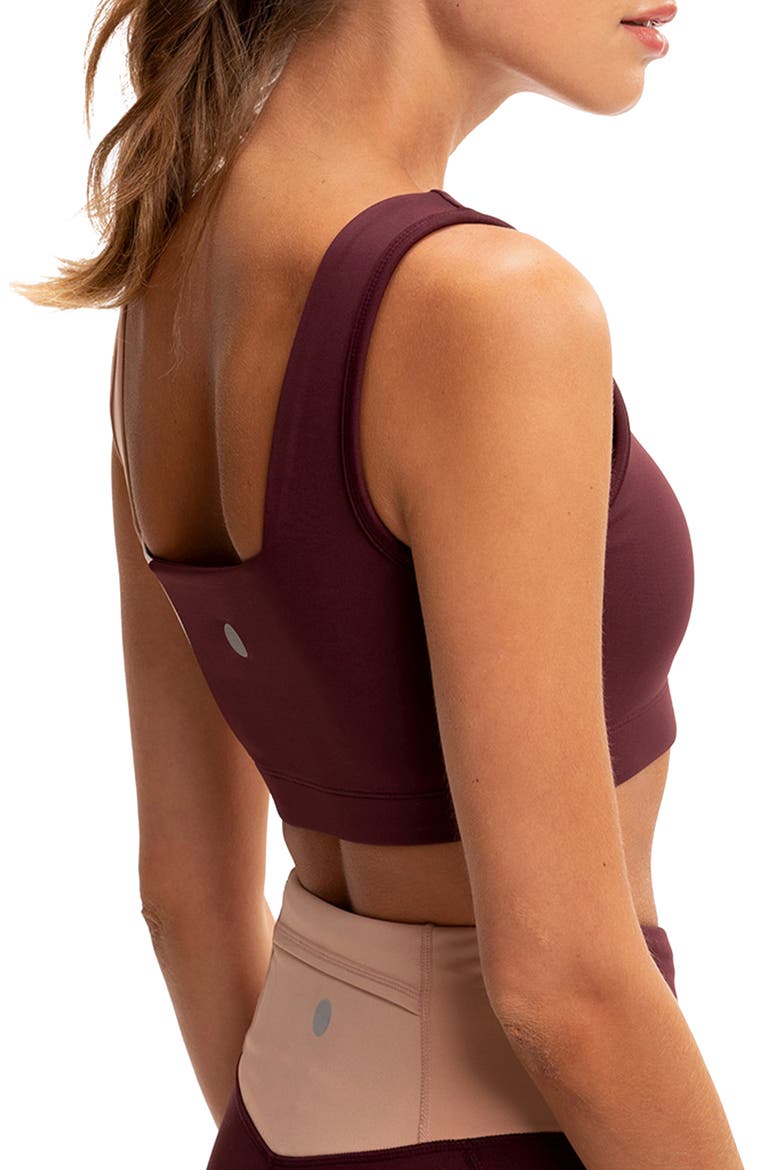 Joanne Colorblock Sports Bra, Alternate, color, ROYAL BURGUNDY / LATTE