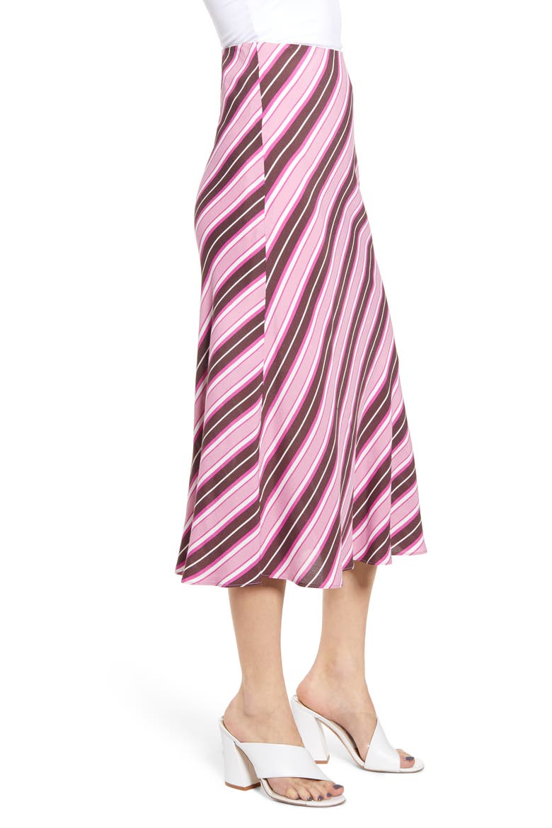 Bias Cut Midi Skirt, Alternate, color, BURGUNDY FUDGE SCARF STRIPE