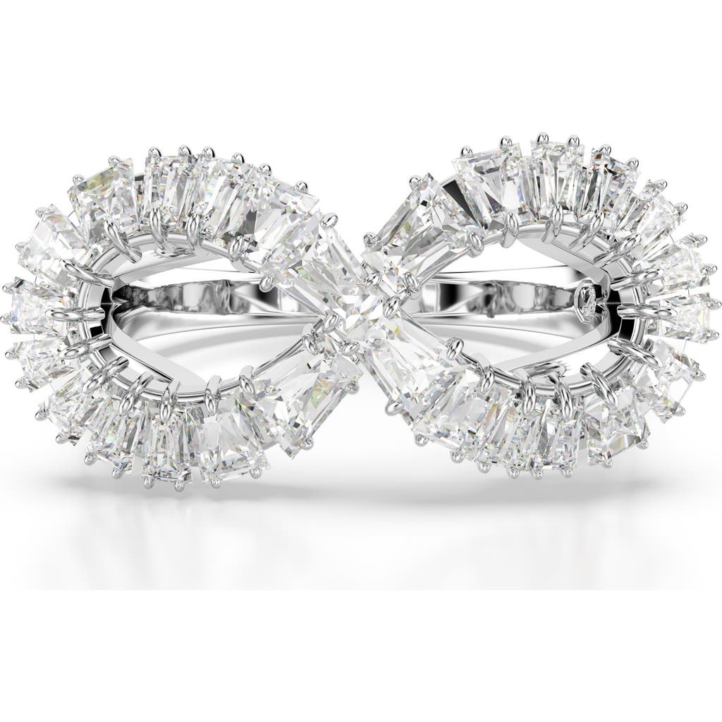 Swarovski Rhodium-plated Baguette Crystal Infinity Statement Ring In White