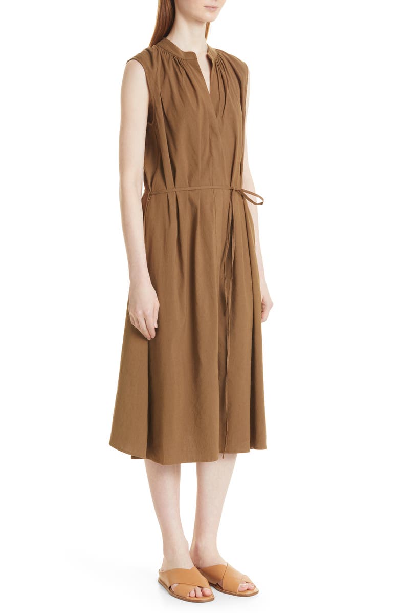 Vince Shirred Linen Blend Dress, Alternate, color, Cottonwood