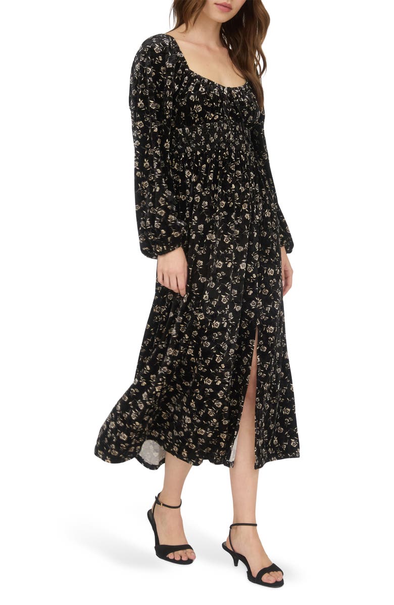 AUGUST SKY Floral Long Sleeve Velvet Maxi Dress, Alternate, color, Black Multi