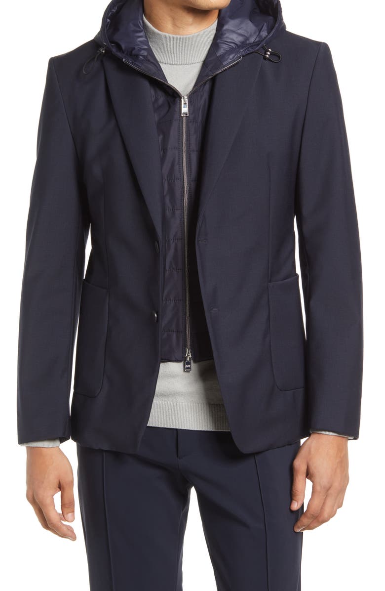 BOSS Hanry Wool Blend Blazer with Hooded Bib, Main, color,