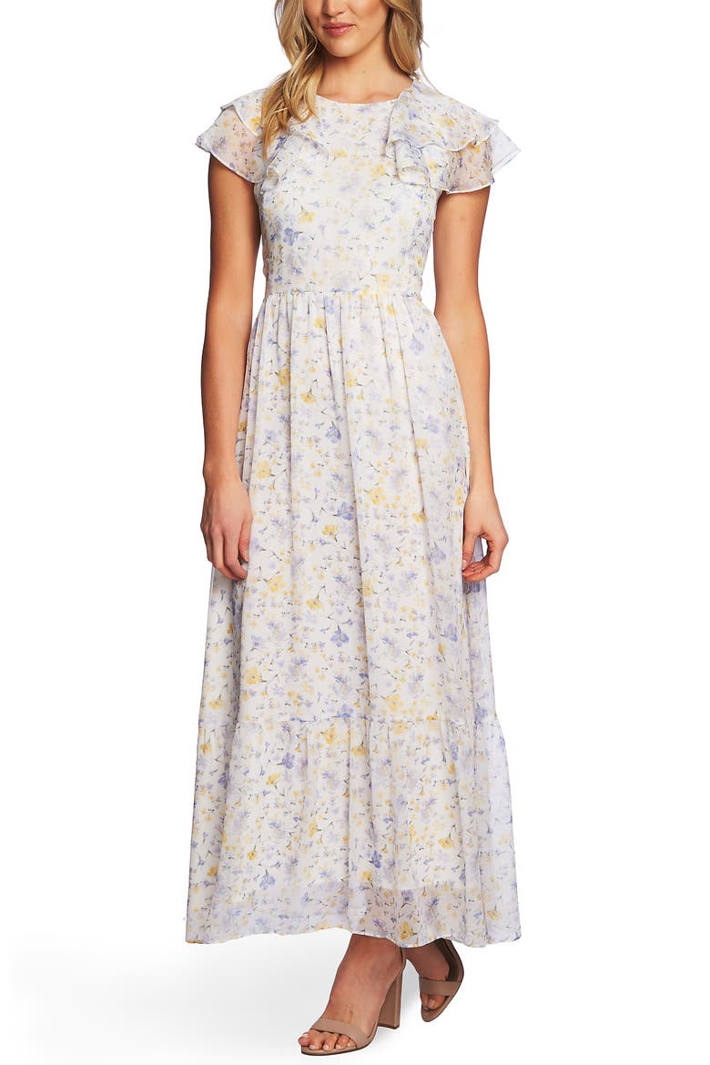 Provence Floral Ruffle Hem Maxi Dress, Main, color, SOFT ECRU