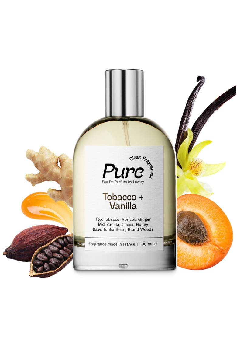 Lovery Pure Tobacco and Vanilla Eau de Parfum, Made in France, 3.4 oz, Main, color, Silver, White, Cream, Black